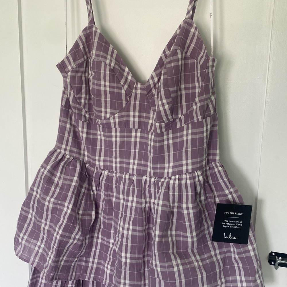 Lulu's Lavender Plaid Midi Dress - Picture 4 of 7